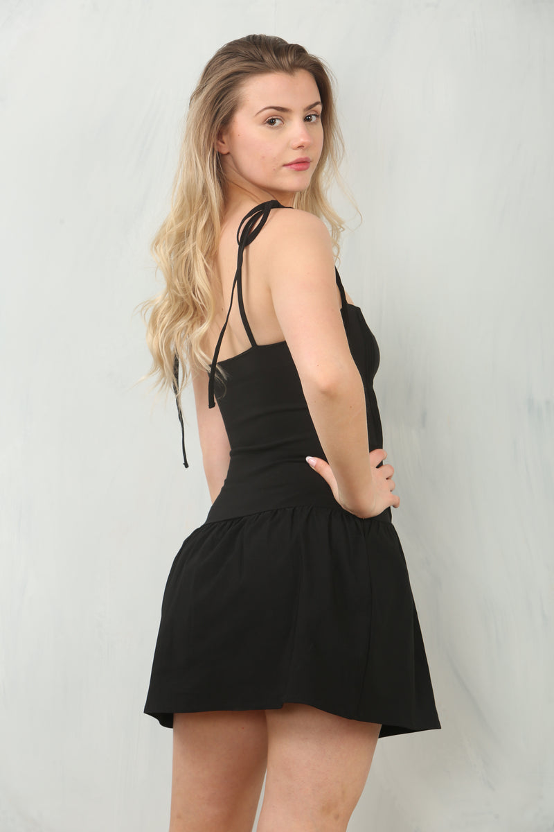 Button-Down Strap Mini Dress Bodice & Flared Hem
