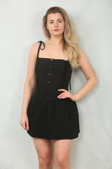 Button-Down Strap Mini Dress Bodice & Flared Hem