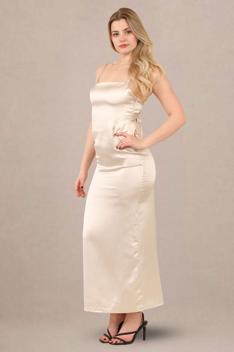 Avinci Beige Silky Satin Midi Dress - Maxi Dress - Avinci