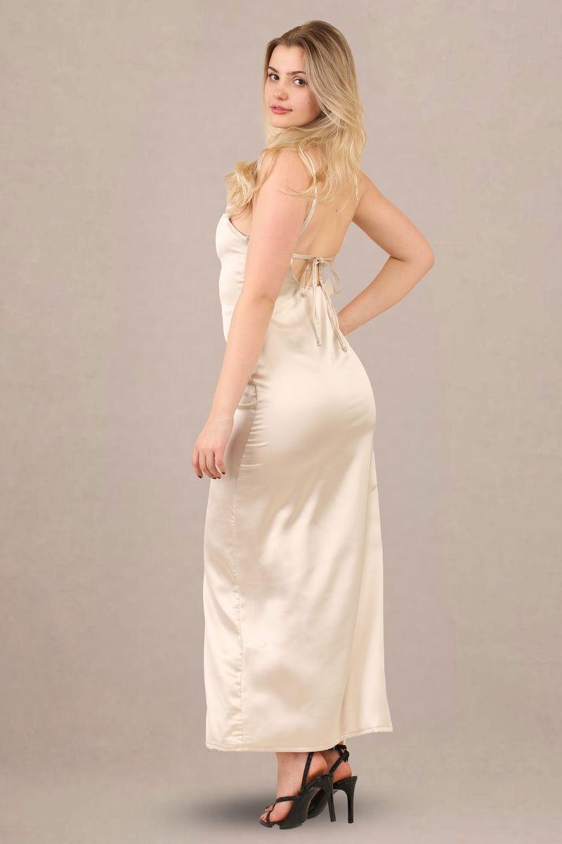Avinci Beige Silky Satin Midi Dress - Maxi Dress - Avinci