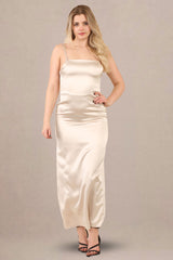 Avinci Beige Silky Satin Midi Dress - Maxi Dress - Avinci