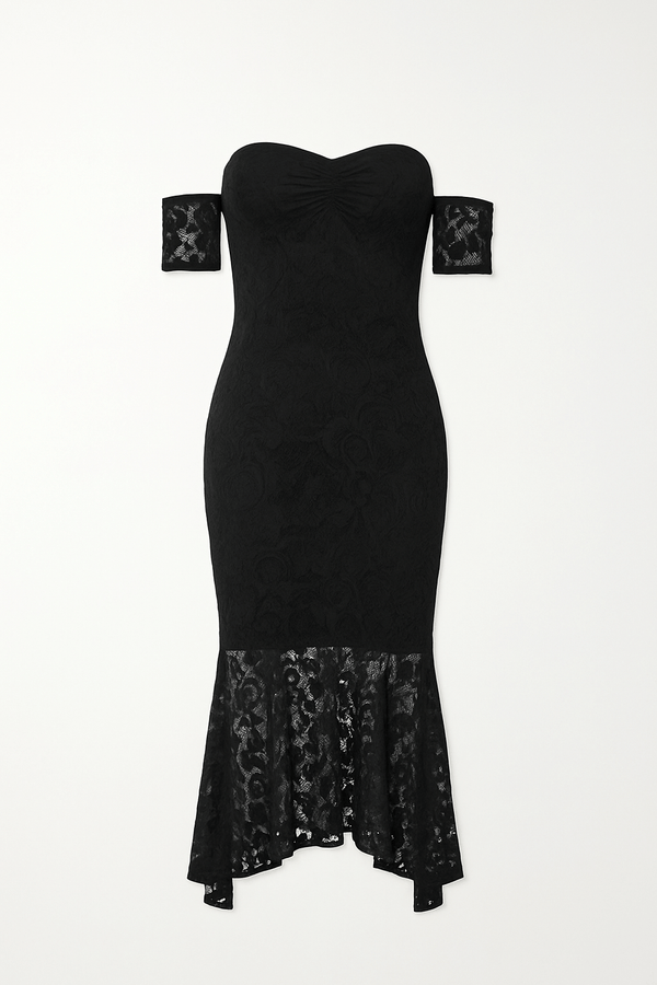 Fishtail Style Hem Off Shoulder Slim Fit Lace Midi Dress