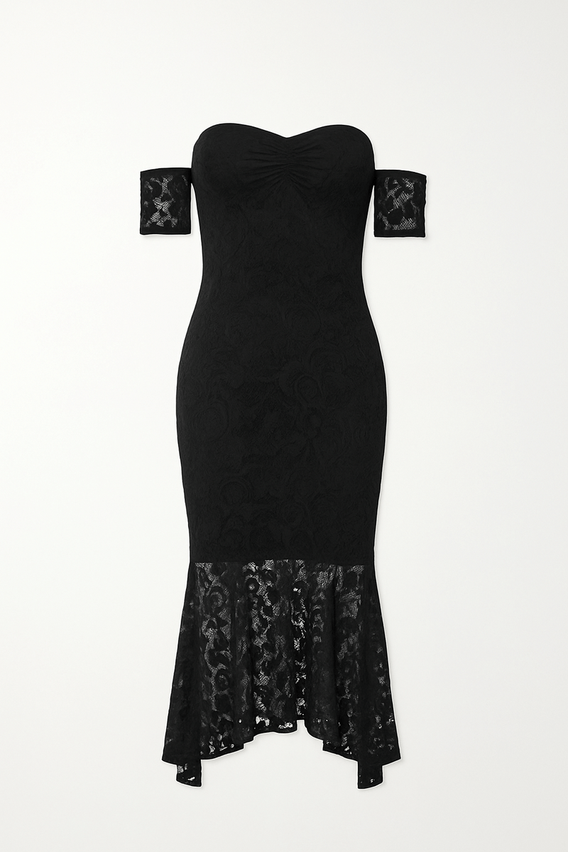 Fishtail Style Hem Off Shoulder Slim Fit Lace Midi Dress