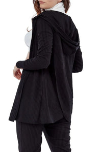 Black Ribbed Loungewear Set with Hoodie Cardigan and Leggings