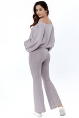 Cropped Off the Shoulder Ribbed Loungewear Set