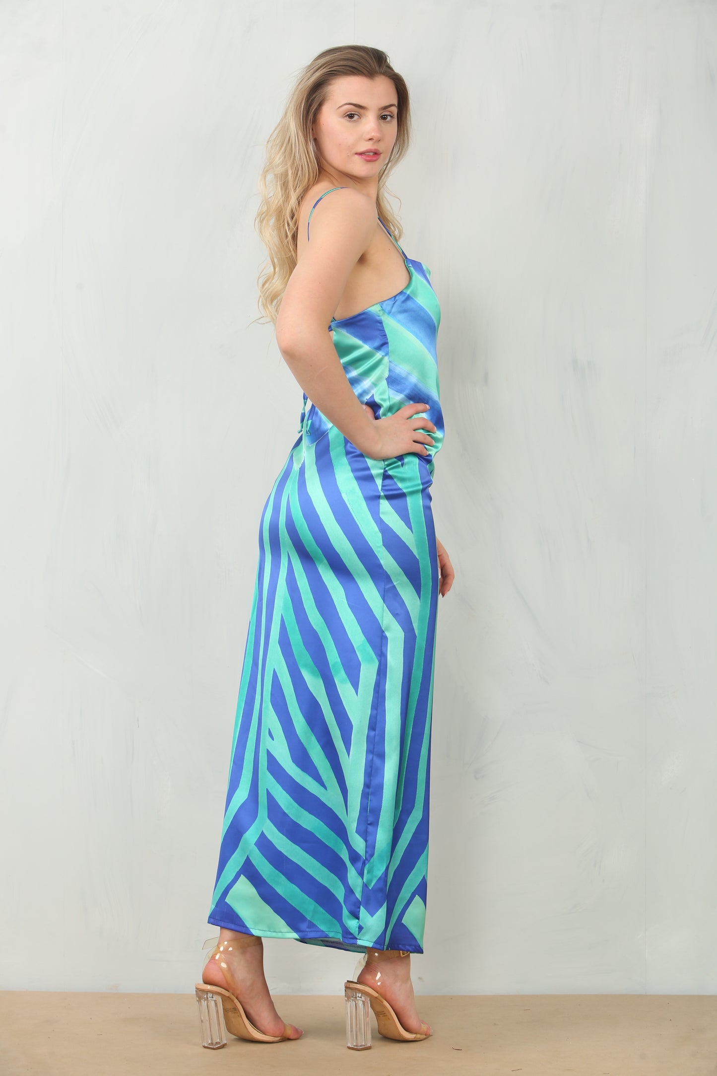 Avinci Stunning Turquoise Satin Dress