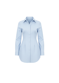 Baby Blue Classic Shirt Mini Dress Button Down Long Sleeve Fitted Style