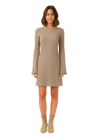 Beige Boat Neck Casual Ribbed Knit Bodycon Mini Dress