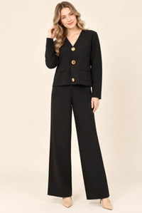 Black Blazer Style Top & Wide Leg Trousers Co-Ord Set