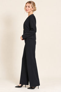 Black Blazer Style Top & Wide Leg Trousers Co-Ord Set