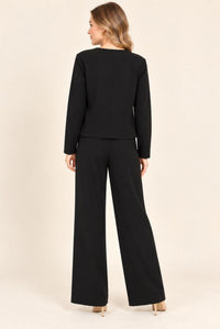 Black Blazer Style Top & Wide Leg Trousers Co-Ord Set