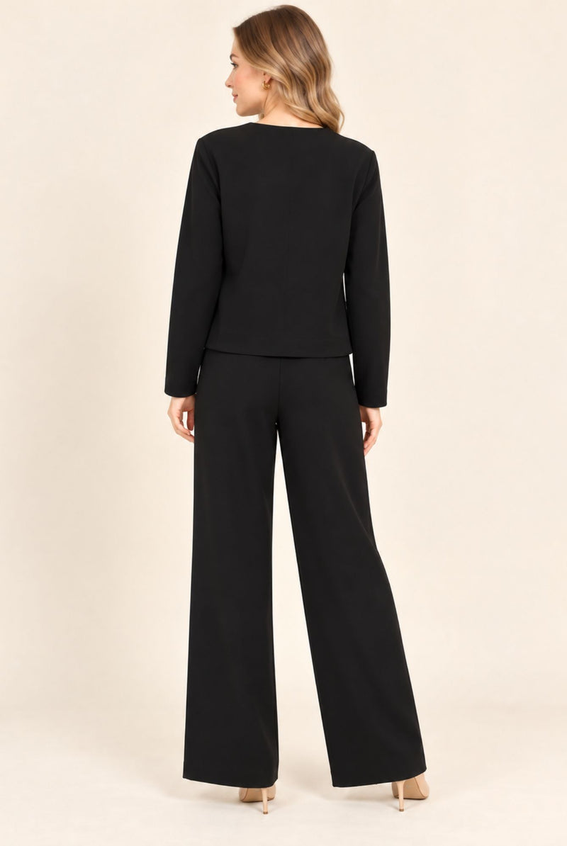 Black Blazer Style Top & Wide Leg Trousers Co-Ord Set