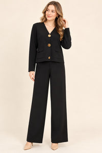 Black Blazer Style Top & Wide Leg Trousers Co-Ord Set