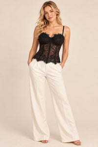 Black Floral Lace Sweetheart Neck Corset Top