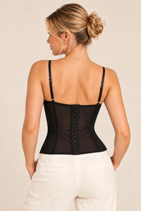 Black Floral Lace Sweetheart Neck Corset Top