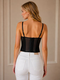 Black Lace Mesh Corset Top With Adjustable Straps