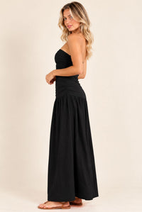 Black Strapless Ruched Waist Maxi Dress