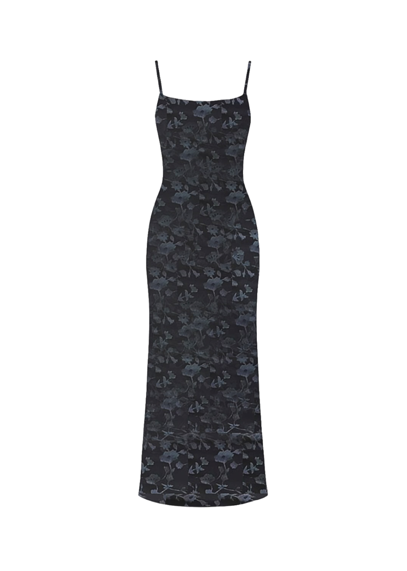 Black Bodycon Spaghetti Straps Floral Velvet Burnout Maxi Dress