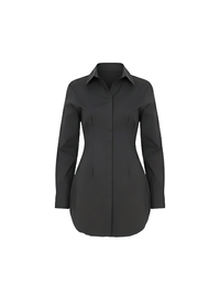 Black Classic Shirt Mini Dress Button Down Long Sleeve Fitted Style