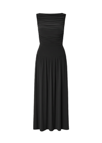 Black Draped Bodice Jersey Flowy Skirt Style Evening Dress