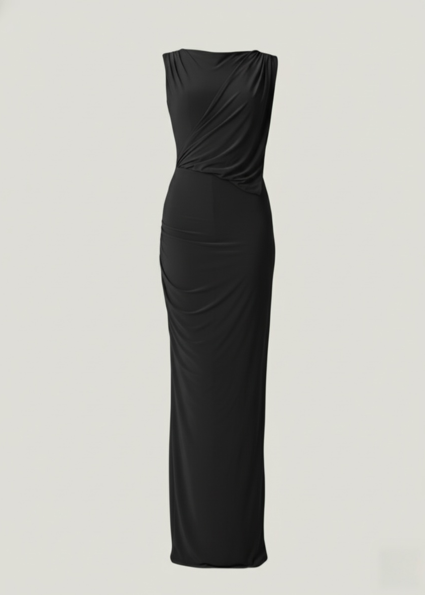 Black Draped Formal Occasions Maxi Dress