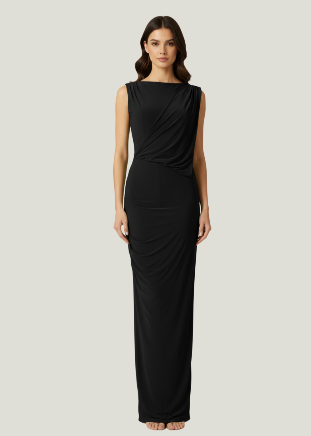 Black Draped Formal Occasions Maxi Dress