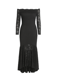Black Floral Bodycon Lace Off-Shoulder Maxi Dress