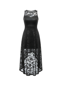 Black Floral Lace Asymmetrical Hem Party Dress