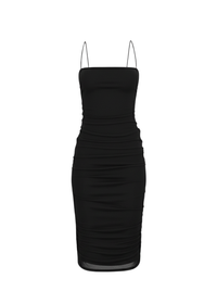 Black Mesh Bodycon Side Drawstring Detail Midi Dress