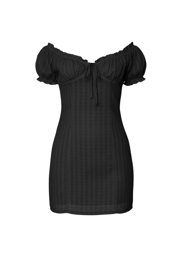 Black Off-Shoulder Puff Sleeve Bardot Mini Dress