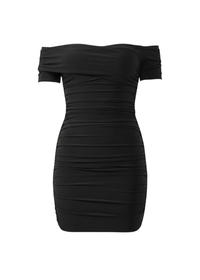 Black Ruched Bardot Bodycon Mini Dress