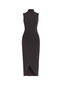 Black Ruched Slim Fit Jersey Sleeveless Midi Dress