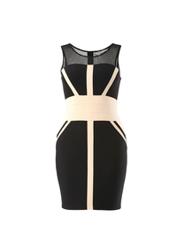 Black Sleeveless Contrast Bandage Bodycon Dress