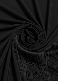 Black Fringe Tassel Hem Cami Long Sleeve Bodycon Midi Dress