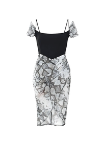 Black Snake Print Off Shoulder Bardot Bodycon Dress