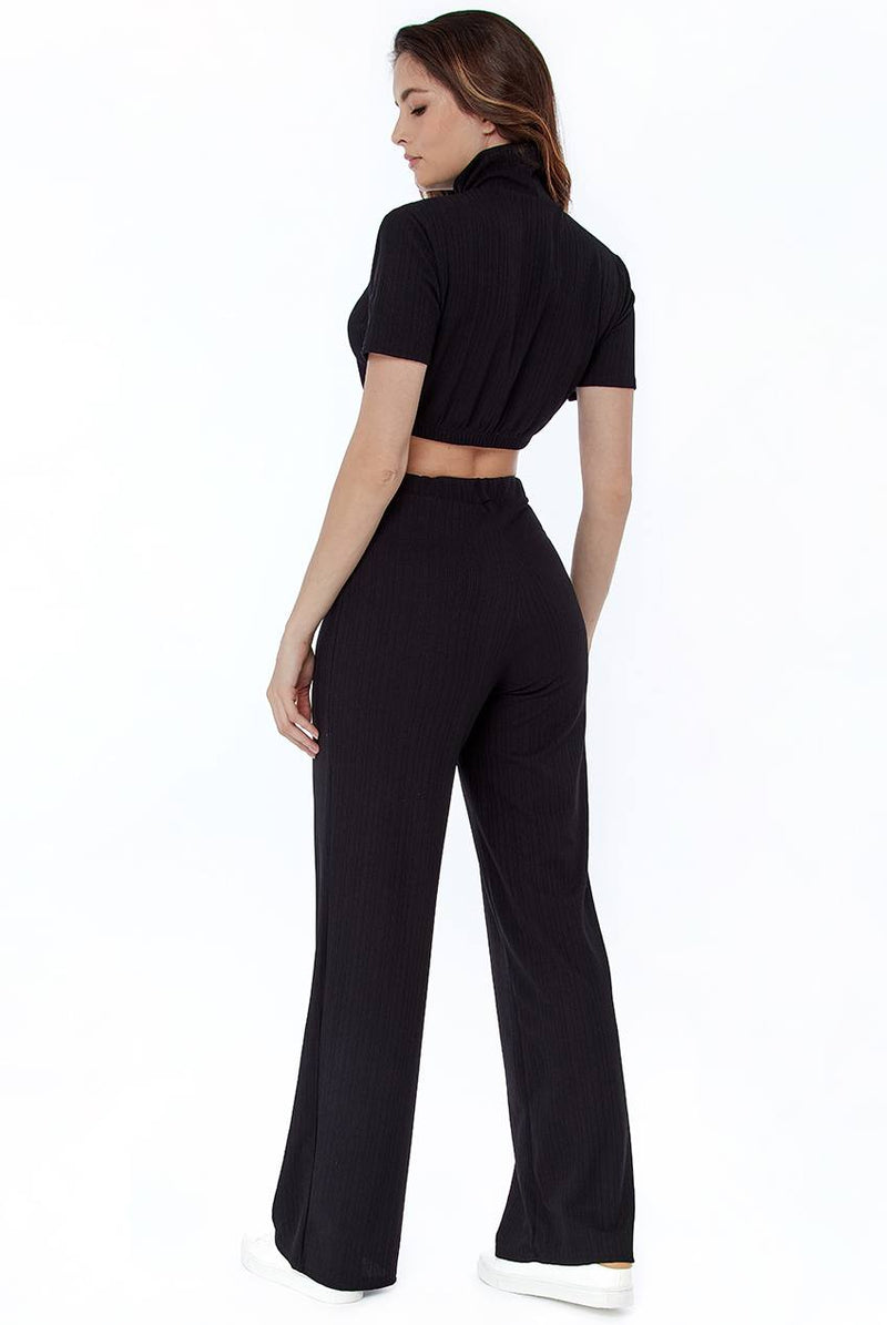High Neck T-Shirt and Wide-leg Trousers Co-ord Set - Co-ords - Avinci