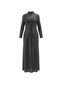 Silver Stripped Nylon Metallic Sequin Long Sleeve Bodycon Maxi Dress