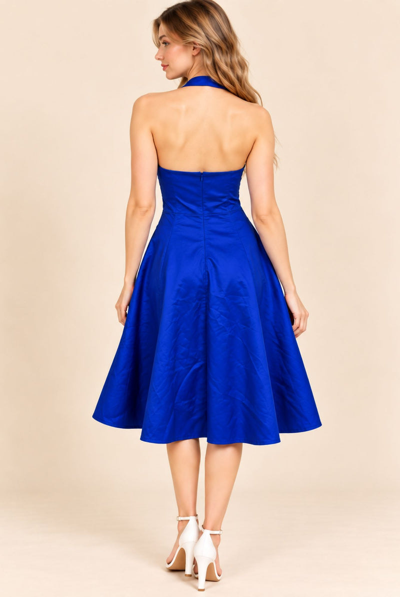 Royal Blue Halter Neck Sweetheart Swing Dress