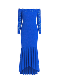 Royal Blue Floral Bodycon Lace Off-Shoulder Maxi Dress