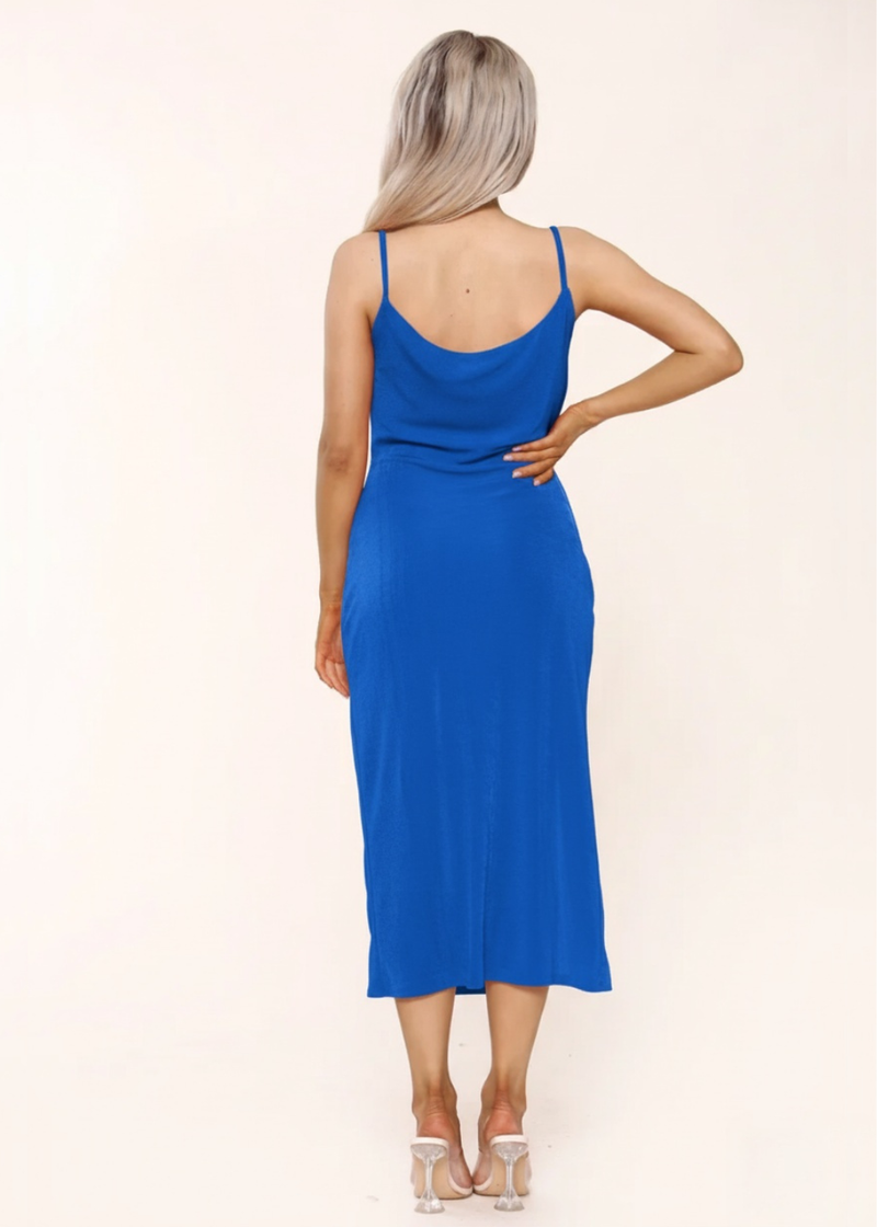Avinci | Blue Slinky Cowl Neck Midi Slip Dress With Side Slit 16 Avinci | Blue Slinky Cowl Neck Midi Slip Dress With Side Slit 16