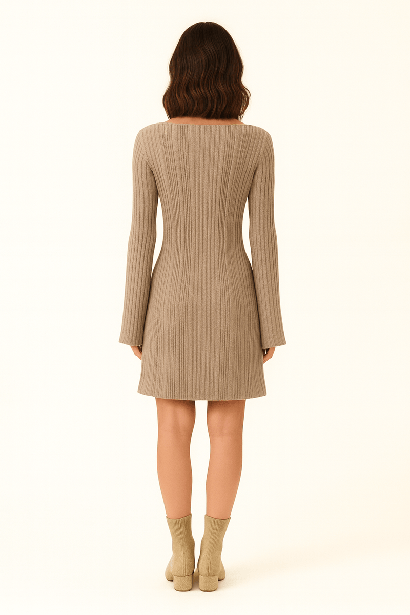 Boat Neck Casual Ribbed Knit Bodycon Mini Dress