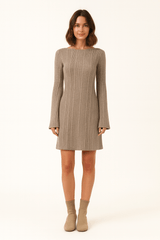 Boat Neck Casual Ribbed Knit Bodycon Mini Dress