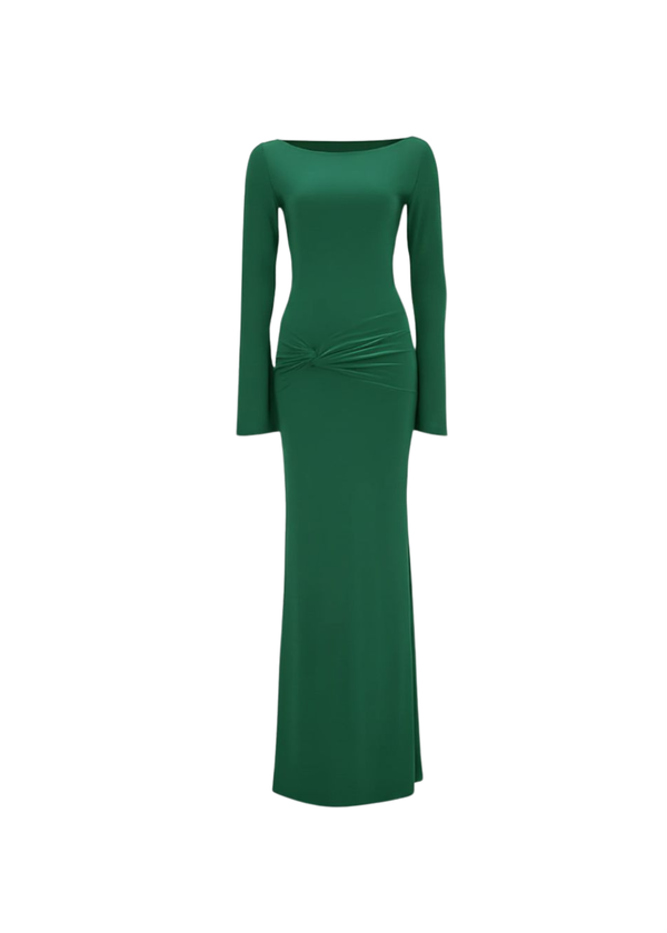 Bottle Green Backless Maxi Knot Waist Bodycon Dress