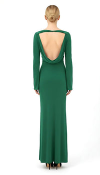Bottle Green Backless Maxi Knot Waist Bodycon Dress