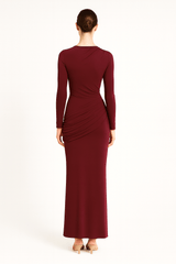 Side Ruching Bodycon Full-Sleeve Jersey Evening Gown