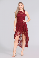 Floral Lace Asymmetrical Hem Party Dress