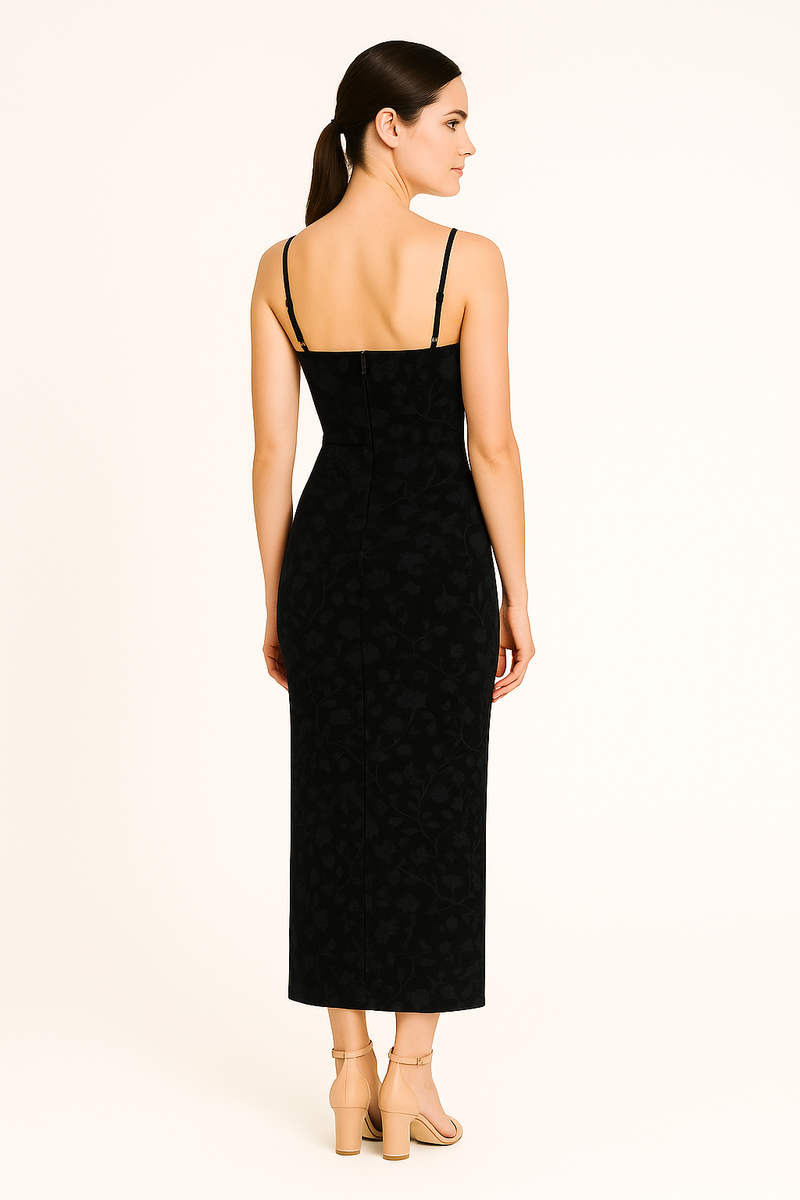 Bodycon Spaghetti Straps Floral Velvet Burnout Maxi Dress