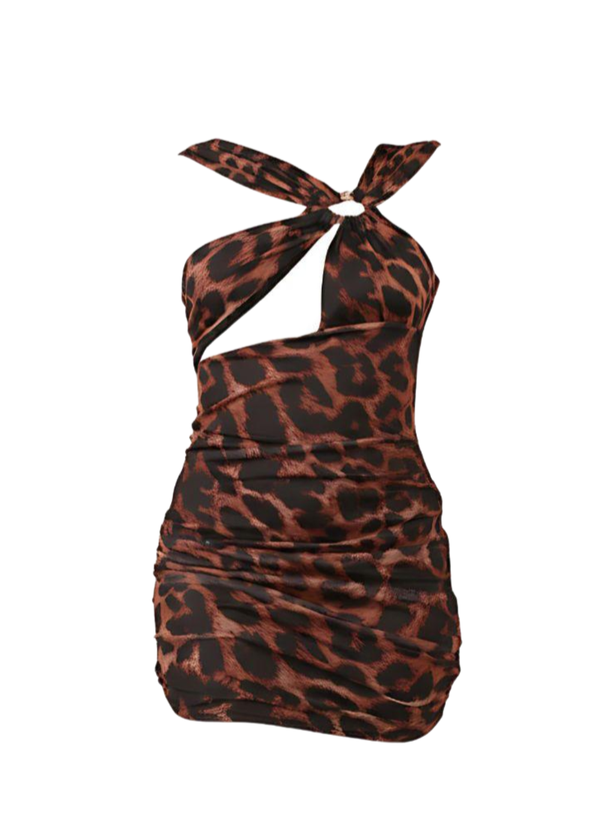 Cheeta Print Cut-Out Ring Detail Bodycon Mini Dress