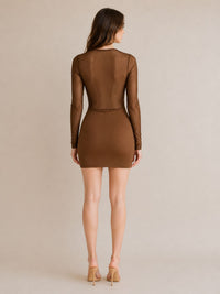 Chocolate Lace Corset Mesh Sleeve Bodycon Mini Dress – Luxe Edition