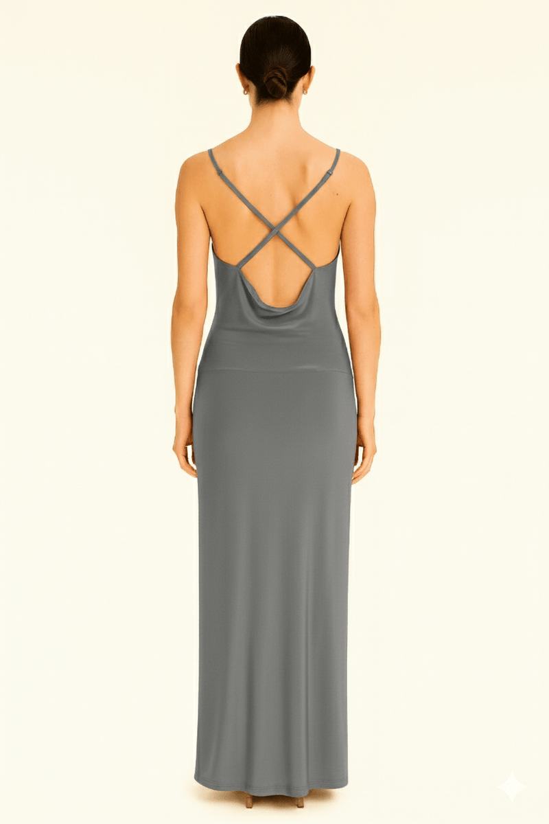 Cowl Neckline Figure-Flattering Spaghetti Strap Dress